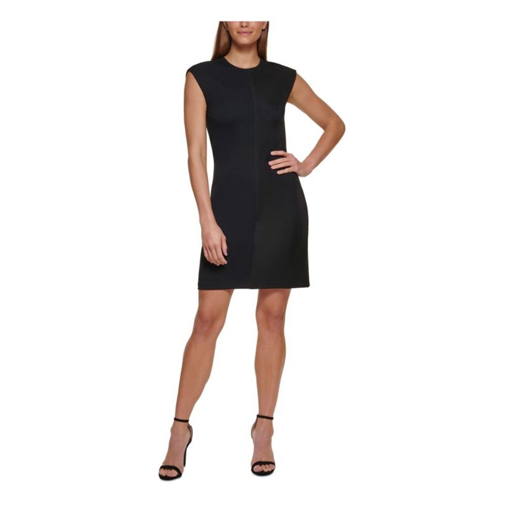 DKNY Womens Black Back Mesh Split Overlay Cap Sleeve Short Party Sheath Dress 4